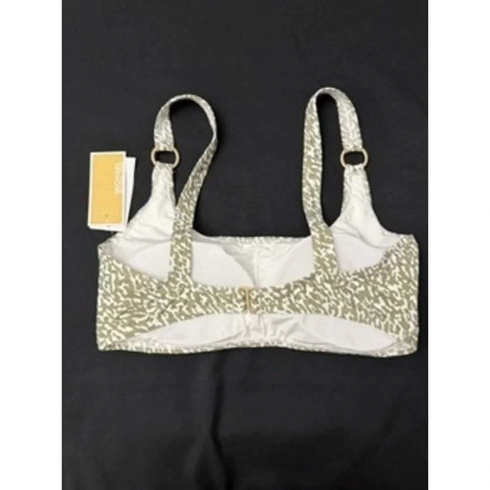 NWT Michael Kors Bikini Top Womens Safari Green Animal Print Ring Detail M $90